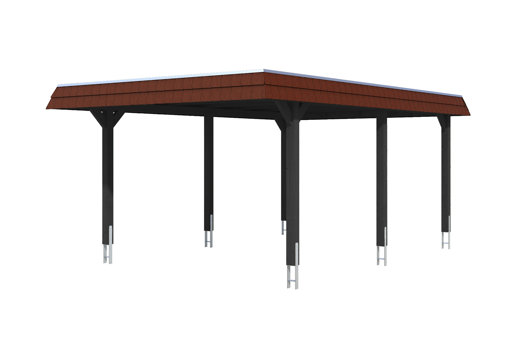 Skan Holz Walmdach Carport 409cm rote Blende Größe 1 anthrazit Holzcarport