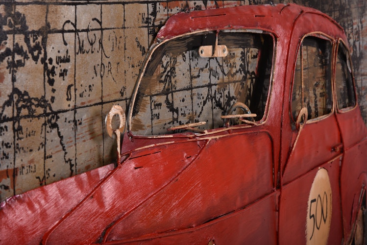 3D Metallbild rotes Auto 100 x 80 cm, Stahlblech