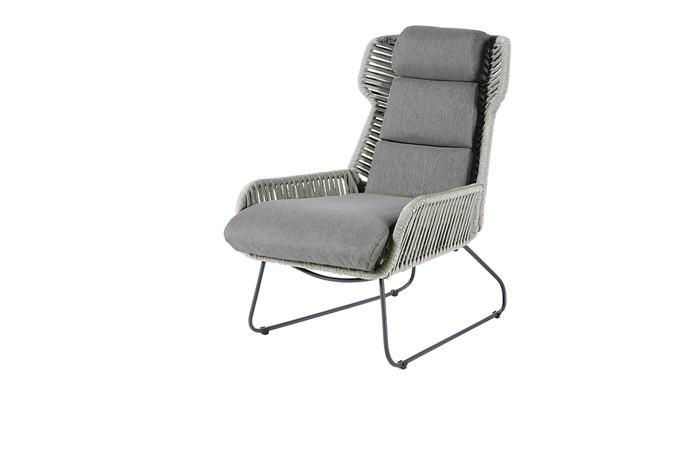 Diamond Garden Relaxsessel NAXOS, Edelstahl Dunkelgrau / Rope Hellgrau / Sunproof (100 % Polypropylen)