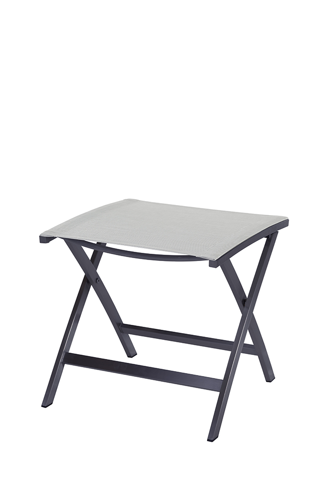 Diamond Garden Fußhocker VALENCIA, Edelstahl Dunkelgrau / Kunststoffgewebe Silber/Weiß