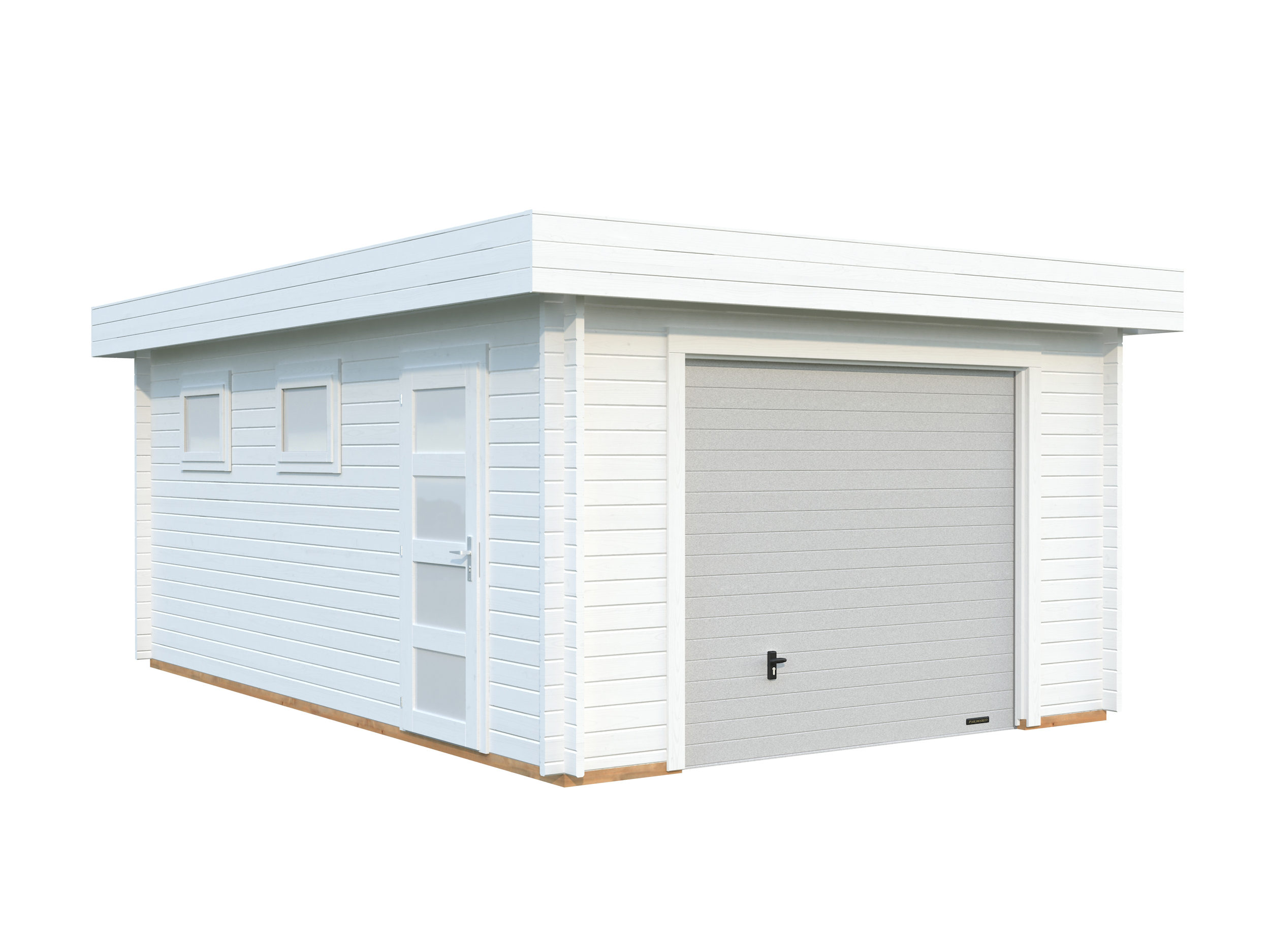 Palmako Garage Rasmus 19,0 m² - 44 mm - mit Sektionaltor weiß lackiert