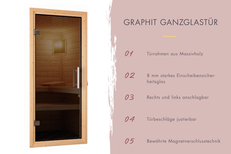 Karibu graphitfarbene Ganzglastür für 38/40 mm Kabinen