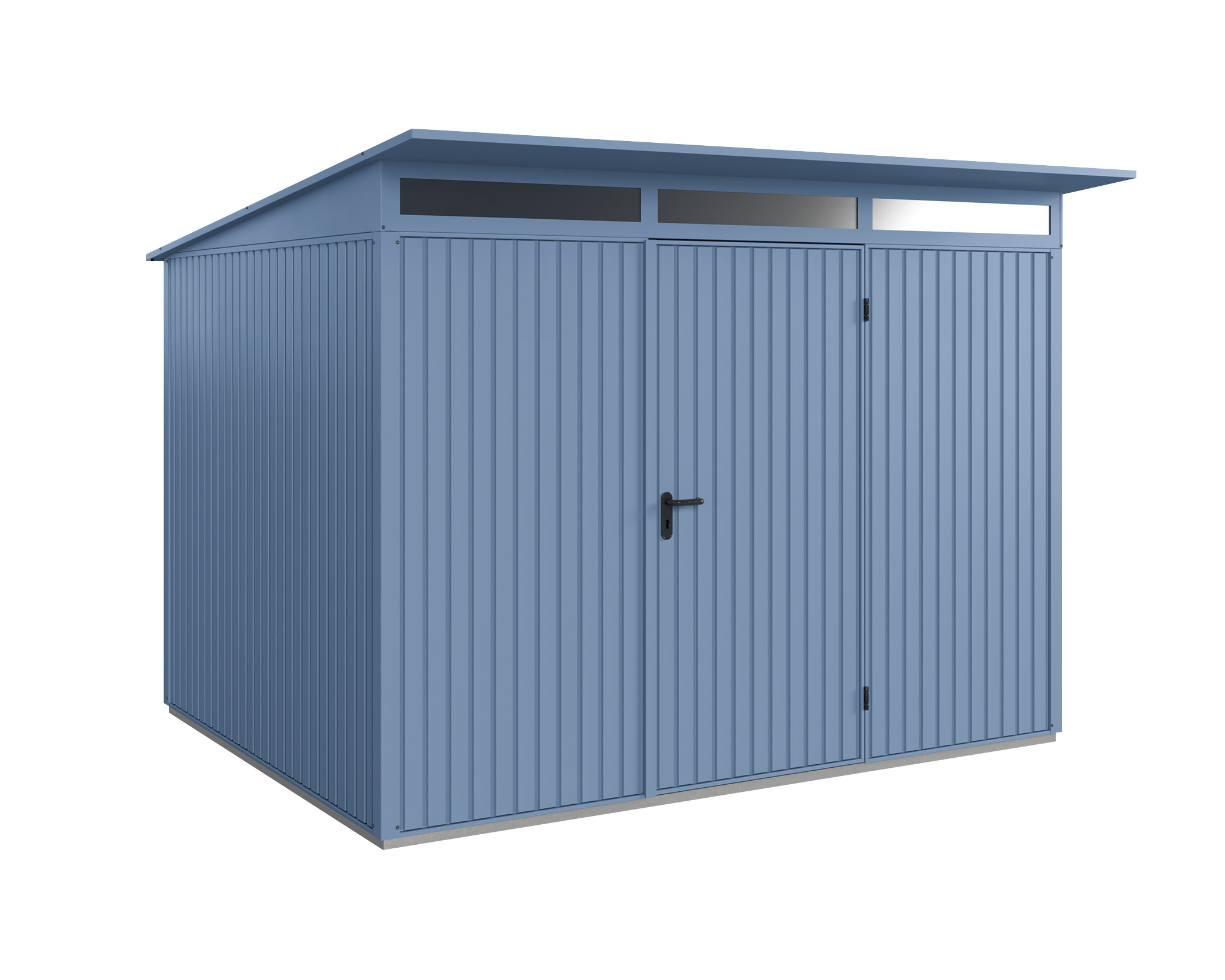 Hörmann Metall-Gerätehaus EcoStar Premiumline mit Pultdach B 302,8 x 238 cm (Typ 3), Motiv Modern (mit schmalen Lamellen...