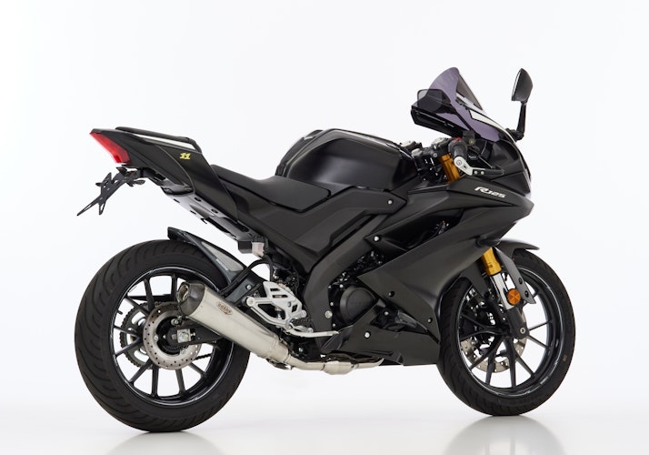 SHARK KOMPLETTANLAGE Edelstahl gebürstet/Carbon silber DSX-7 für YAMAHA MT-125,YZF-R125 EURO5  