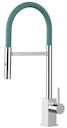 Vorschaubild Wasserhahn Küchenarmatur, QU, mit 360° schwenkbarem Auslauf, abnehmbare 2 strahl Handbrause, Verchromt / Türkis
