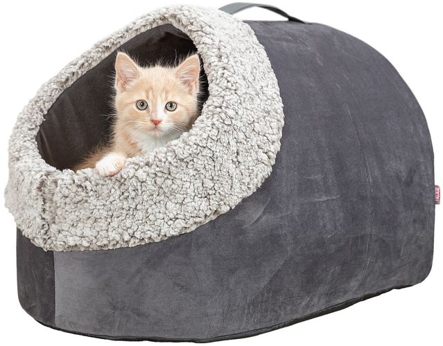 TRIXIE Höhle Calida mit wärmereflektierender Einlage, 50 × 30 × 35 cm, grau/weiß-schwarz