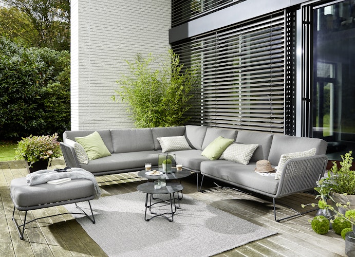 Diamond Garden Lounge-Set MILOS, Sofa + 2x Tisch + Hocker, Edelstahl Dunkelgrau / HPL / Rope Dark Grey / Sunproof (100 % Polypropylen)