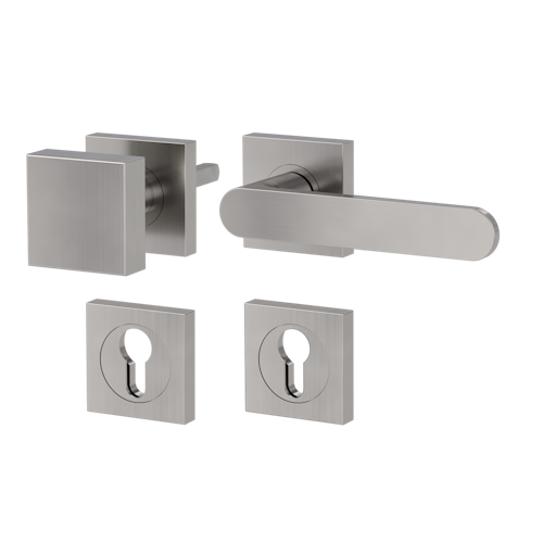 Griffwerk AVUS GK4 -Samtgrau Rosettengarnitur -Schraubtechnik -eckig -Knopf Square -WR -TS: 38-45mm