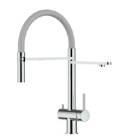 Kurzversion 45CM - 3 Wege Wasserhahn Küchenarmatur, Edelstahl Massiv mit 360° schwenkbarem Auslauf, abnehmbare 2 strahl Handbrause, Hochglanz / Grau