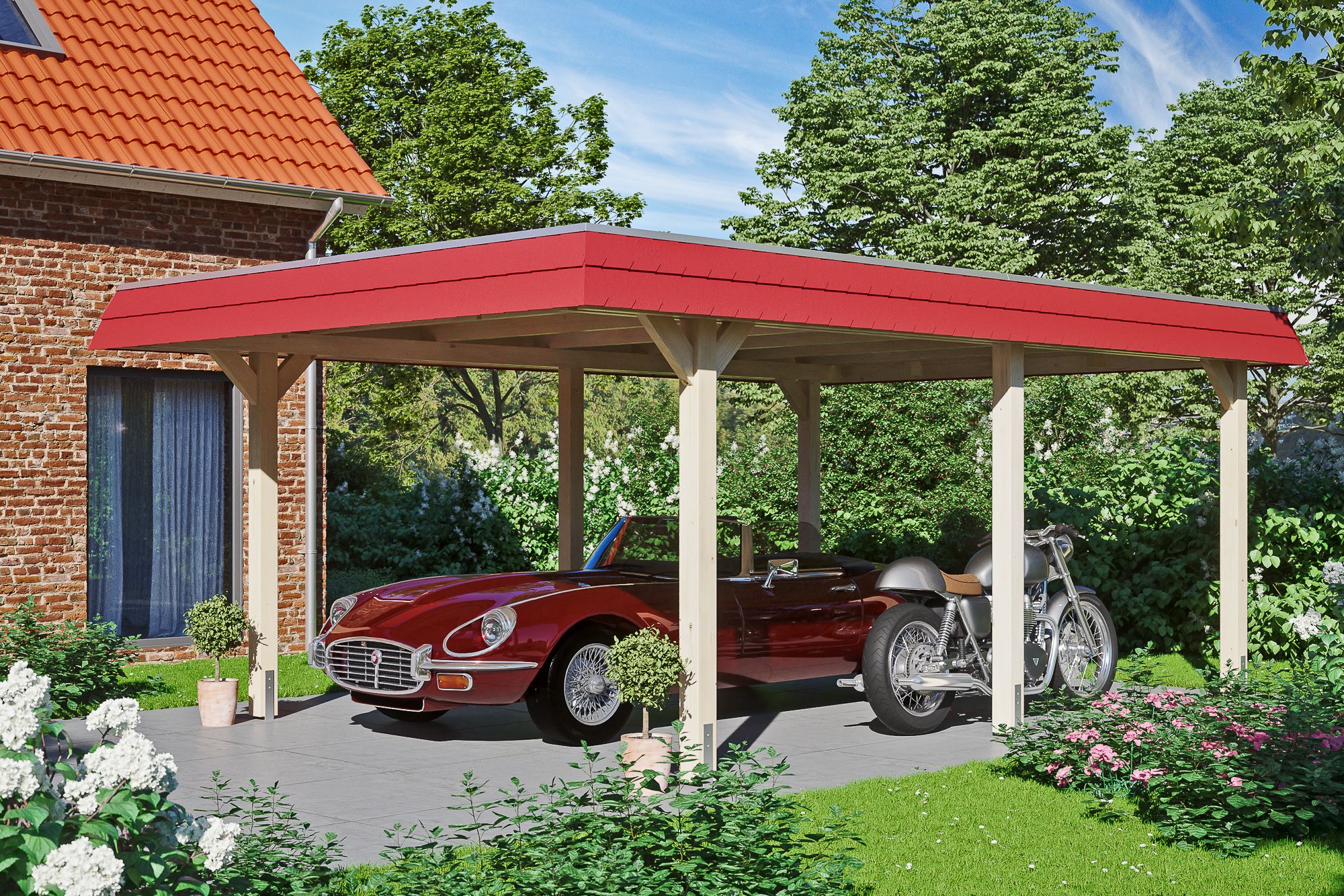 Skan Holz Wendland - Walmdach Carport aus Leimholz Breite 409 cm