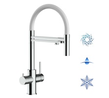 Kurzversion 47 cm - 5 Wege Wasserhahn Küchenarmatur, Edelstahl Massiv mit 360° schwenkbarem Auslauf, abnehmbare 2 strahl Handbrause, Hochglanz / Weiß