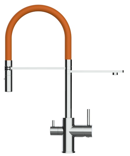 3 Wege Wasserhahn Küchenarmatur, FL, mit 360° schwenkbarem Auslauf, abnehmbare 2 strahl Handbrause, Verchromt / Orange