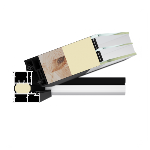 Krongart Stahl-Aluminium-Haustür DS68AC Modell 21 BLACKLINE mit schmalem Lichtausschnitt