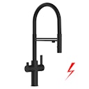 Vorschaubild NIEDERDRUCK 3 Wege Wasserhahn Küchenarmatur, FC, mit 360° schwenkbarem Auslauf, abnehmbare 2 strahl Handbrause, Schwarz Matt / Schwarz