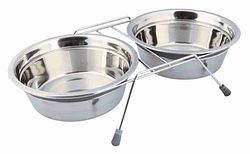 TRIXIE Napf-Set, Klapperschutz, Edelstahl/Metall, 2 × 1,5 l/ø 21 cm/44 × 10 × 23 cm, grau