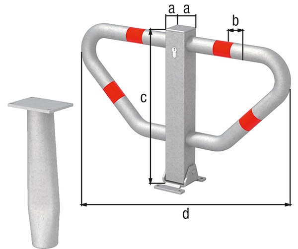 Alberts® Parkplatzbügel Stoppy II umlegb.,Pz.fvz.,4 rote Ringe,z.Aufschr.,B750 mm 770112