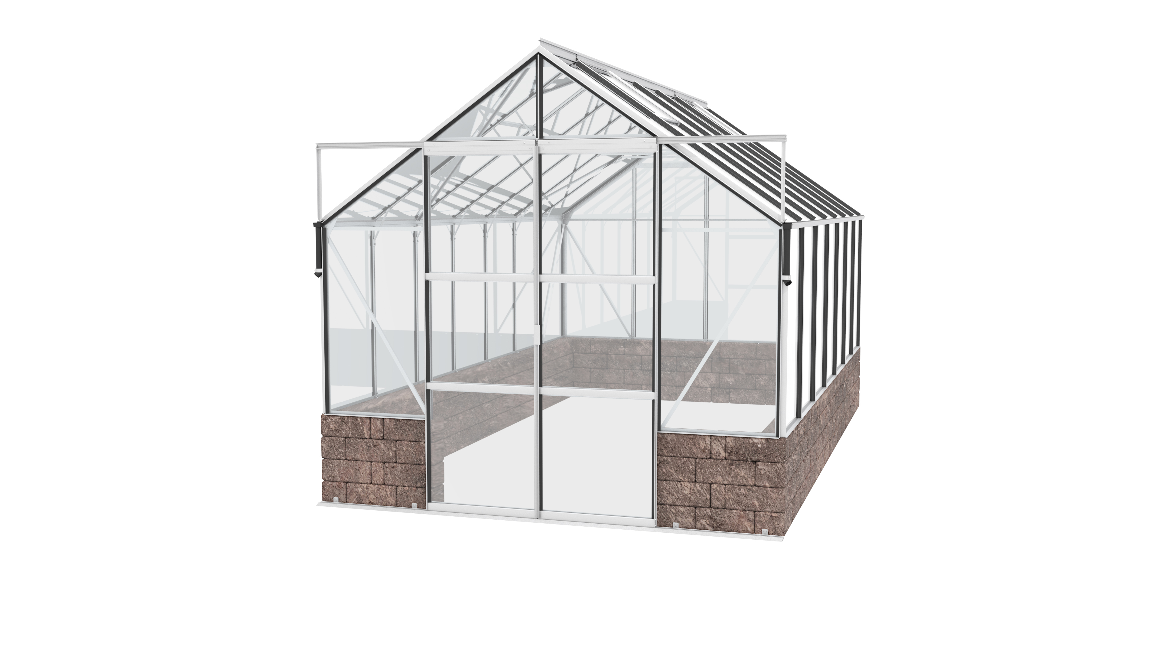 Vitavia Gewächshaus Cassandra 11500 inkl. Sockelmauer - 11,5 m² -Alu-blank eloxiert-Sockel Herbstlaub