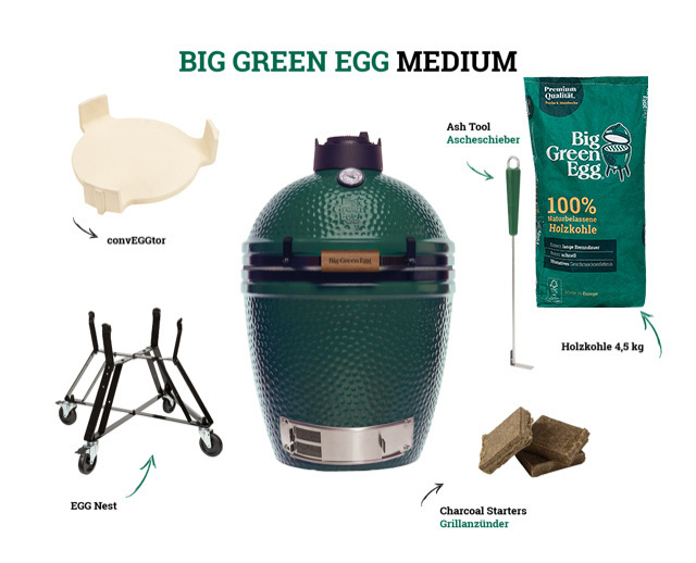 Big Green Egg Kamado Grill MEDIUM Starter Set inkl. 2x 4,5 kg naturbelassene Holzkohle