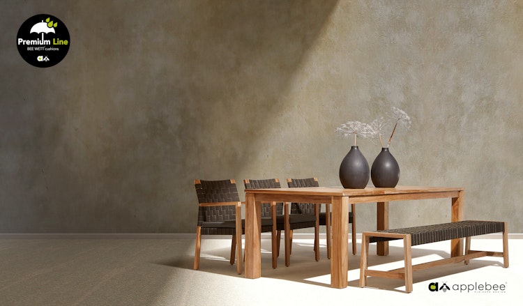 Apple Bee Armlehnstuhl SQUARE, Teak Natural / Rope Charcoal / Kissen BEE WETT (100 % Polypropylen) Charcoal - Abverkauf