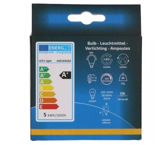 Shada  LED Glühlampe Birne 2-St.-Verpackung G45 E14 5W 470LM 2700K nicht dimmbar 150°