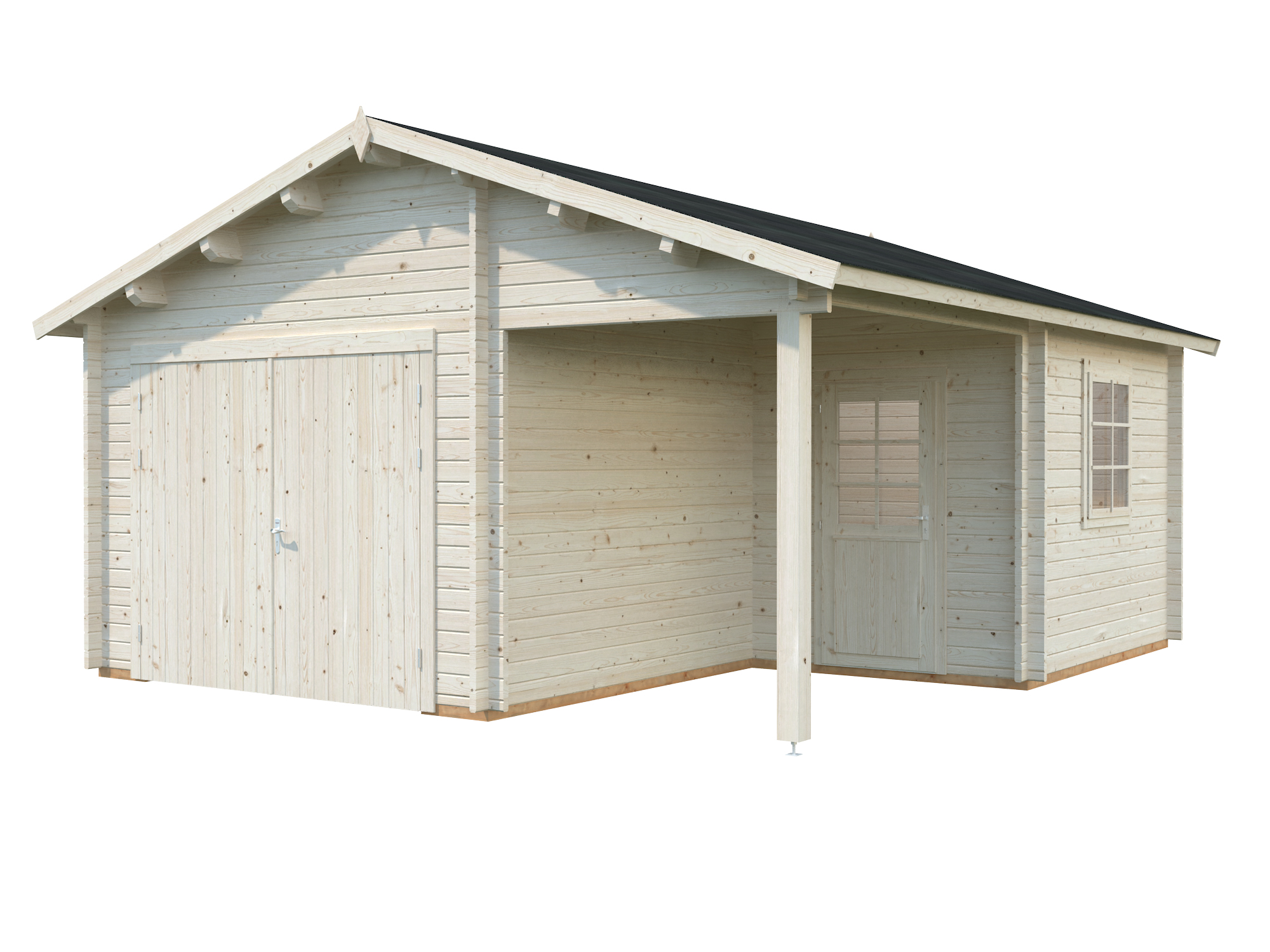 Palmako Garage Roger 21,9+5,2 m² - 44 mm - mit Holztor naturbelassen