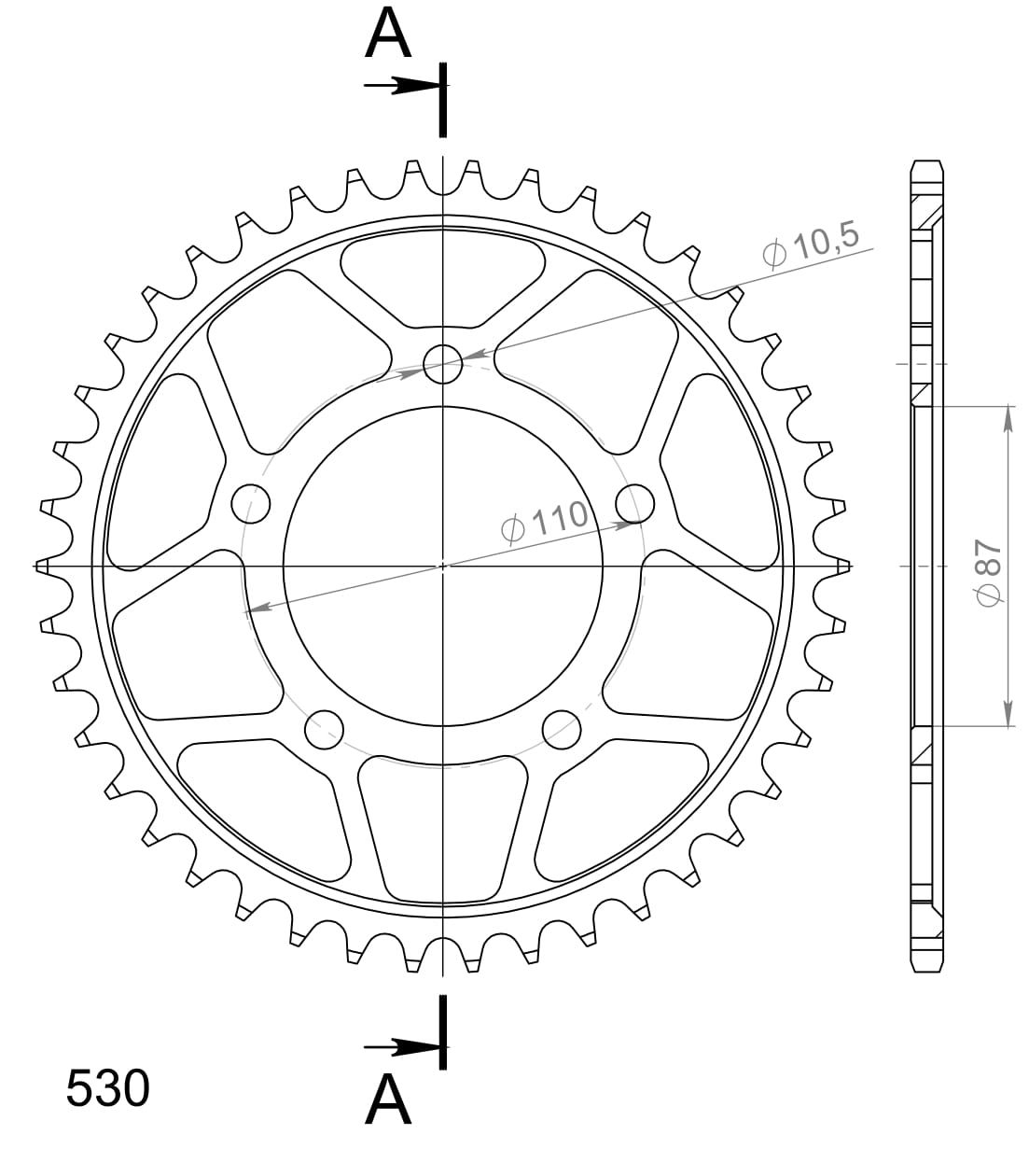 Supersprox Stahl-Kettenrad 530 42Z (Schwarz)