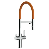 3 Wege Wasserhahn Küchenarmatur, FC, mit 360° schwenkbarem Auslauf, abnehmbare 2 strahl Handbrause, Verchromt / Orange