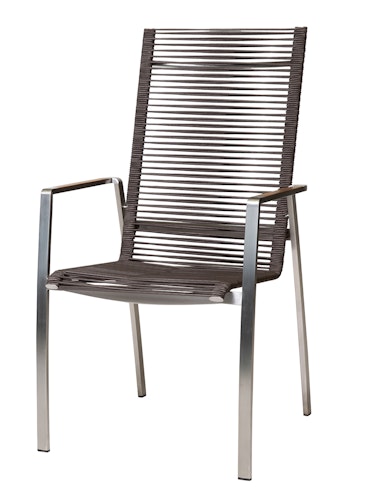 Diamond Garden Stapelstuhl ATLANTA hoch, Edelstahl / Rope Mocca / Teak-Armlehnen