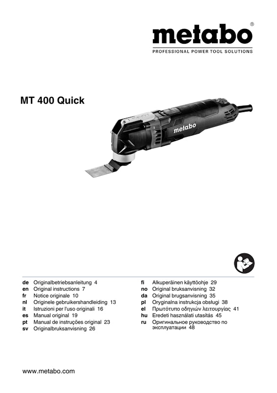 Bedienungsanleitung fÃ¼r Metabo Multitool MT 400 Quick Set