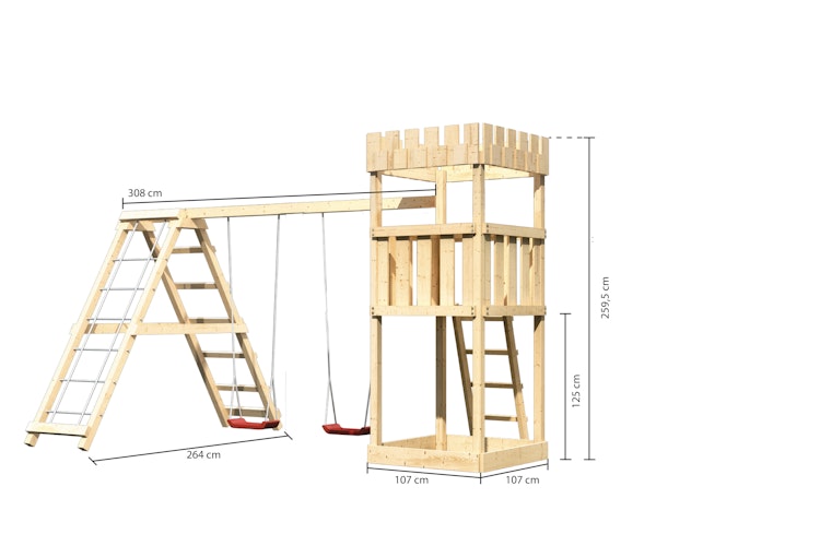 Akubi Kinderspielturm Ritterburg Löwenherz mit Doppelschaukelanbau und Klettergerüst