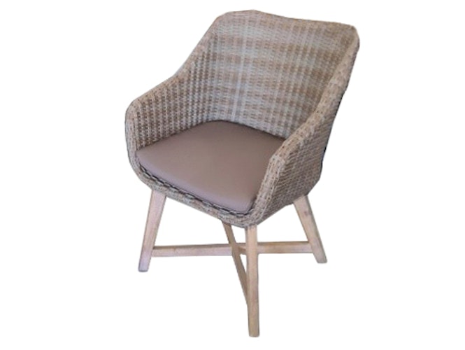 Garden Pleasure Gartenmöbel Set FREMONT / OAKLAND, Tisch Ø 110 + 4 Sessel, Akazie / Polyrattan Zimtbraun / Kissen 100 % Polyester Taupe