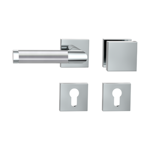 Griffwerk CHRISTINA QUATTRO Klipptechnik -Edelstahl poliert/matt  Rosettengarnitur eckig -Klippt. -Knopf Square -WL -TS 40-45mm