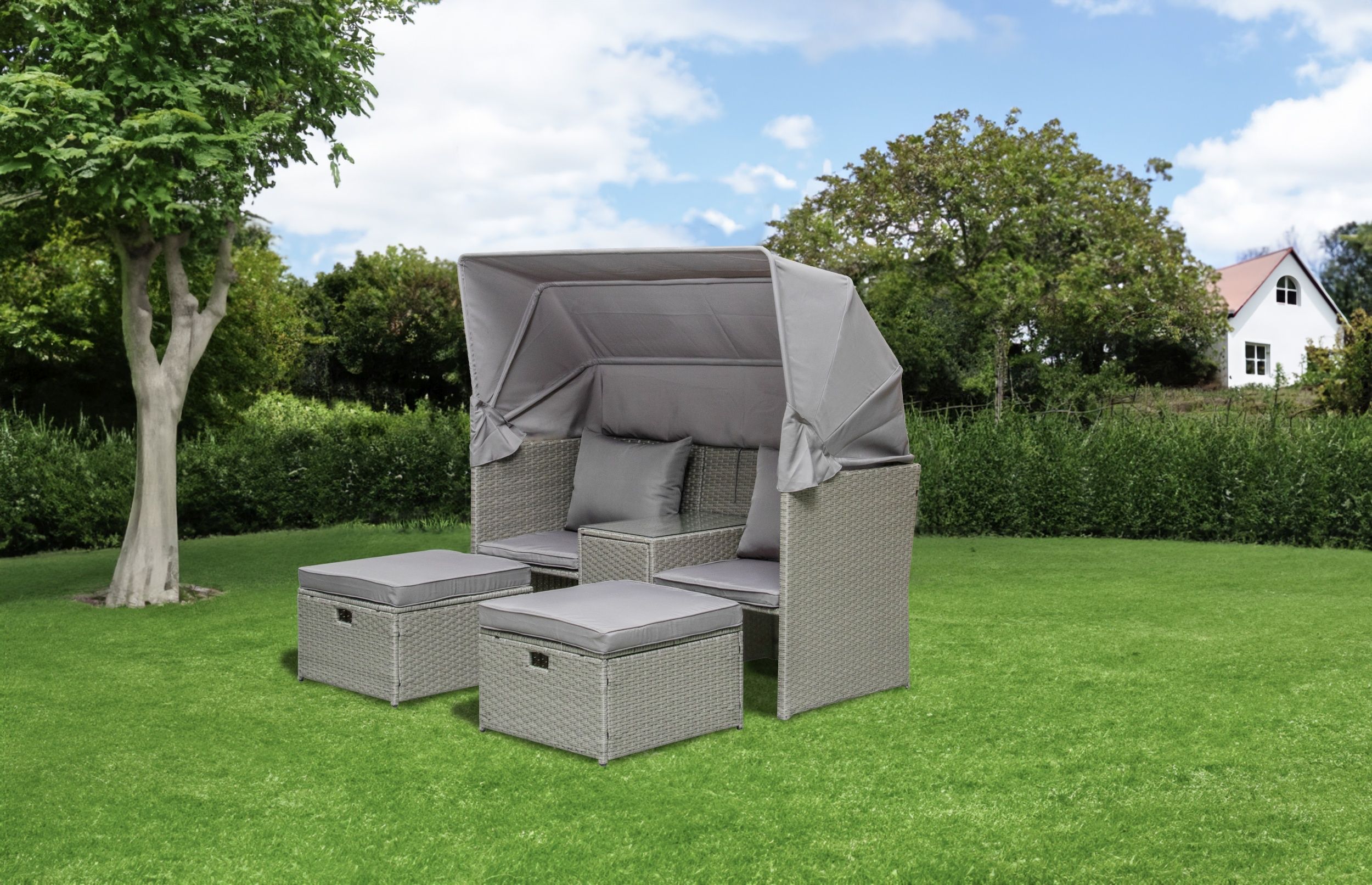 Garden Pleasure Relax-Lounge SAINT-TROPEZ,  Polyrattan Grau / Kissen 100 % Polyester  Silbergrau