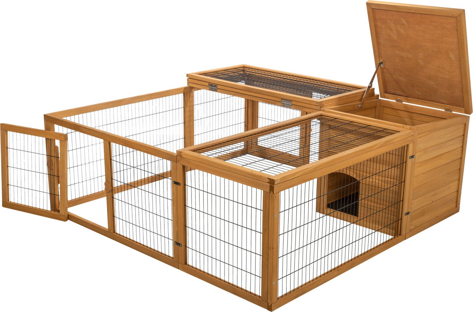 Freilaufgehege mit Abdeckung, Holz, 150 × 53 × 150 cm, dunkelbraun