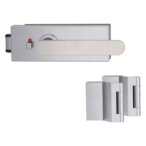 Griffwerk PURISTO S -Edelstahl matt Ganzglastürbeschlagset -3-teiliger Bandsatz -mit AVUS -SG -smart2lock