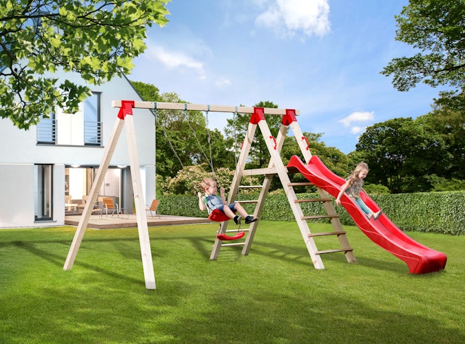 Weka Tabaluga Abenteuer-Doppelschaukel 816 A mit Podest und Rutsche