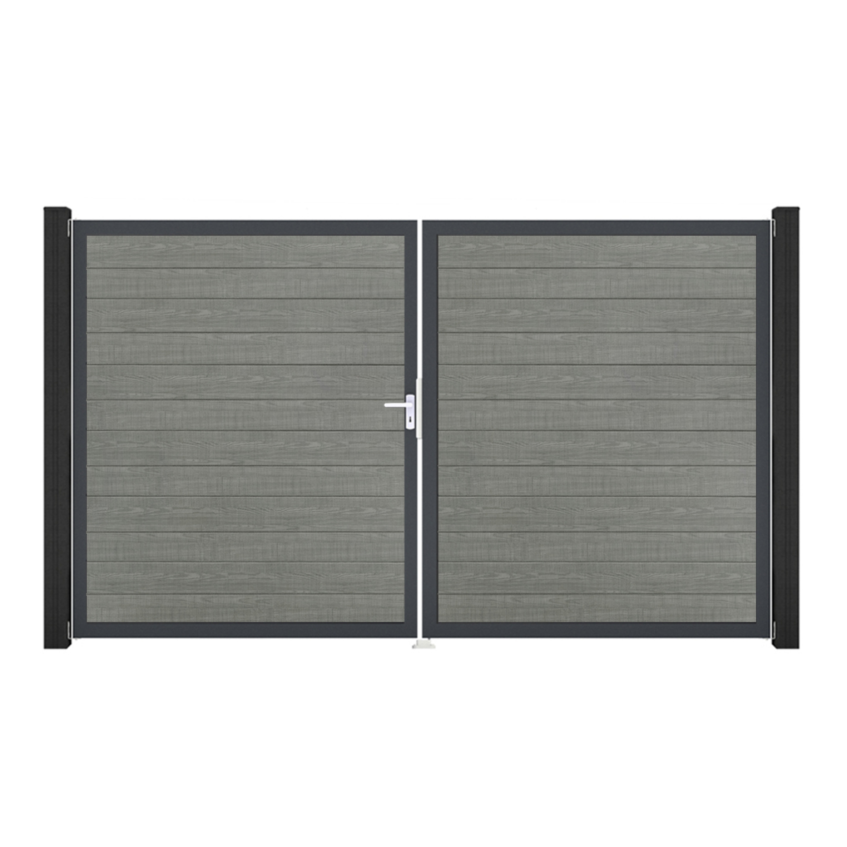 GroJa BasicLine PVC Stecksystem schmal Doppelltor mit Anthrazitrahmen 3000 x 1800 mm grey_ash_cut DIN Links
