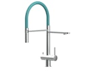 Vorschaubild 3 Wege Wasserhahn Küchenarmatur, Edelstahl Massiv mit 360° schwenkbarem Auslauf, abnehmbare 2 strahl Handbrause, Gebürstet / Türkis