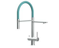 3 Wege Wasserhahn Küchenarmatur, Edelstahl Massiv mit 360° schwenkbarem Auslauf, abnehmbare 2 strahl Handbrause, Gebürstet / Türkis