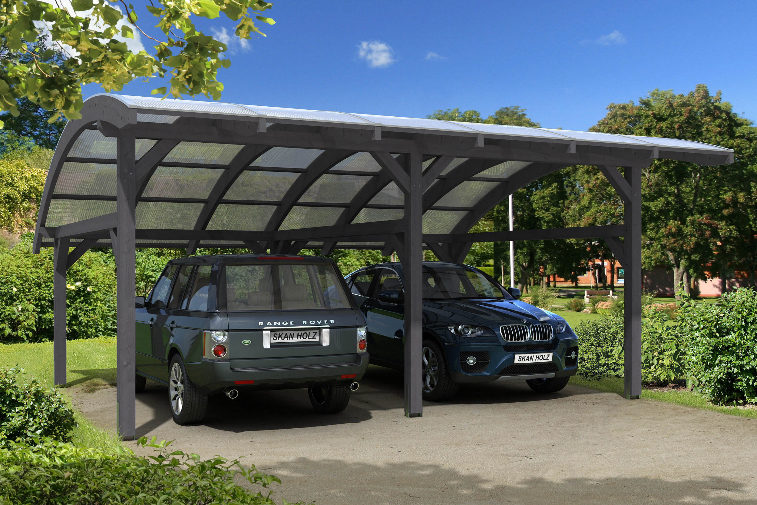 Skan Holz Schwaben Doppelcarport Breite 630cm grau Holzcarport