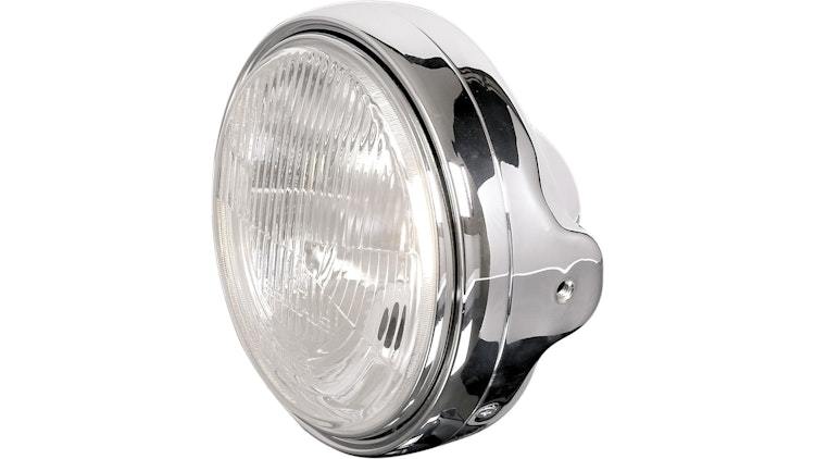 Shin Yo Hauptscheinwerfer 12 V H4, Gehäuse verchromt, Scheinwerferring verchromt
