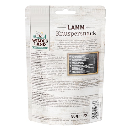 WILDES LAND Katze 50g Knuspersnack Lamm mit Apfel