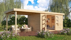 Karibu Woodfeeling Gartenhaus Retola 2/3/4/5/6 inkl. Anbauschrank u. 280 cm Schleppdach