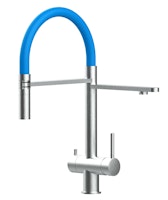 Kurzversion 45CM - 3 Wege Wasserhahn Küchenarmatur, Edelstahl Massiv mit 360° schwenkbarem Auslauf, abnehmbare 2 strahl Handbrause, Gebürstet / Hellblau