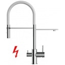 Vorschaubild NIEDERDRUCK 3 Wege Wasserhahn Küchenarmatur, FL, mit 360° schwenkbarem Auslauf, abnehmbare 2 strahl Handbrause, Verchromt / Weiß