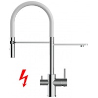 NIEDERDRUCK 3 Wege Wasserhahn Küchenarmatur, FL, mit 360° schwenkbarem Auslauf, abnehmbare 2 strahl Handbrause, Verchromt / Weiß