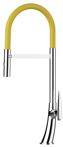Wasserhahn Küchenarmatur, LEAF, mit 360° schwenkbarem Auslauf, abnehmbare 2 strahl Handbrause, Verchromt / Gelb