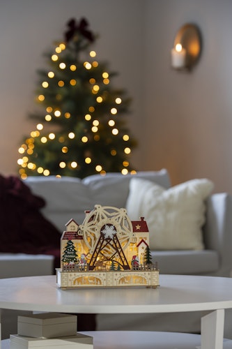 Konstsmide Weihnachtsbeleuchtung LED Holzsilhouette Vergnügungspark, batteriebetrieben