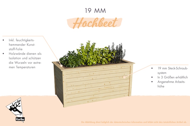 Karibu Hochbeet 1 - 460 l Fassungsvermögen 19 mm Wandstärke