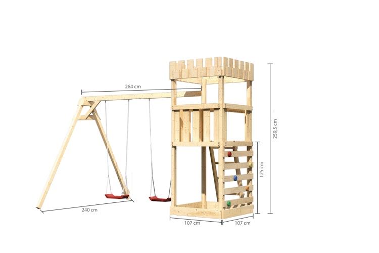 Akubi Kinderspielturm Ritterburg Löwenherz inkl. Doppelschaukelanbau und Kletterwand
